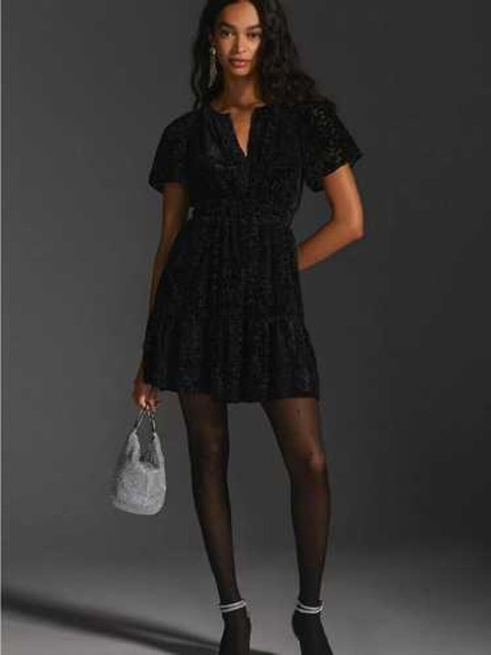 Anthropologie Womens Somerset Velvet Burnout Mini Dress Medium Tiered Whimsigoth